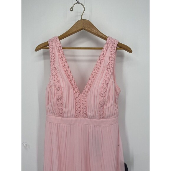 Lulus NWT Allure Pink Pleated Crochet Maxi Dress Wedding Bride Bridesmaid M - Picture 4 of 7